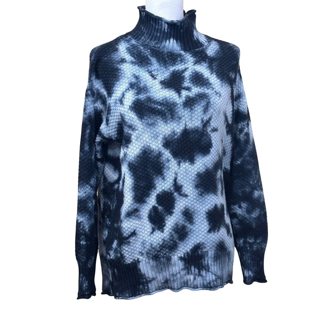 Pure Knits by Neon Buddha Tie Dye Turtleneck Sweater Black White Cotton Small